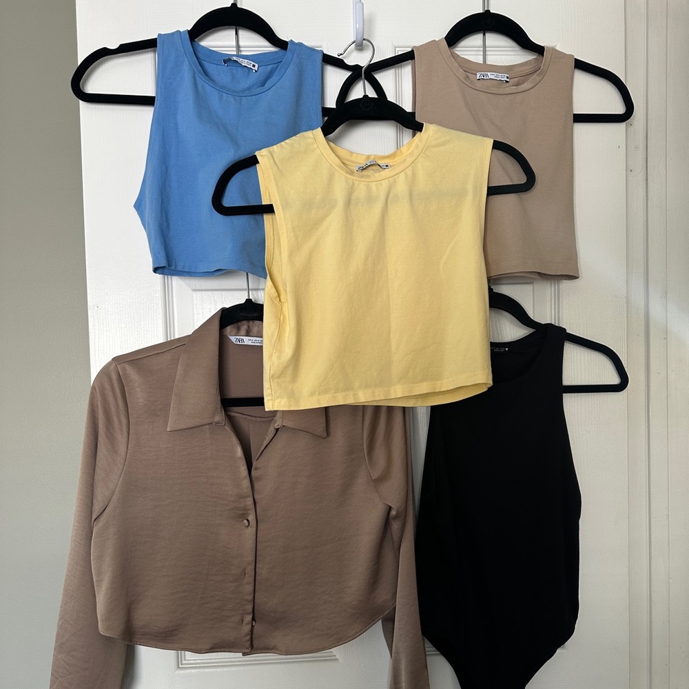 ✨ZARA Bundle✨ Stylish Women's Tops Collection - Black, Yellow, Blue, Tan